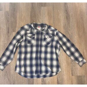 Wrangler Men’s Blue Plaid Long Sleeve Button-Up Shirt Size 3XL